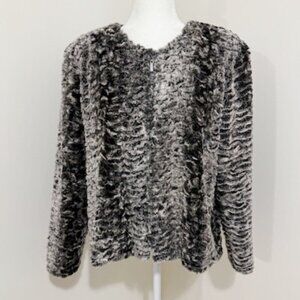 Soft Works Black & Gray Faux Fur Long Sleeve Zip Front Jacket Women's L